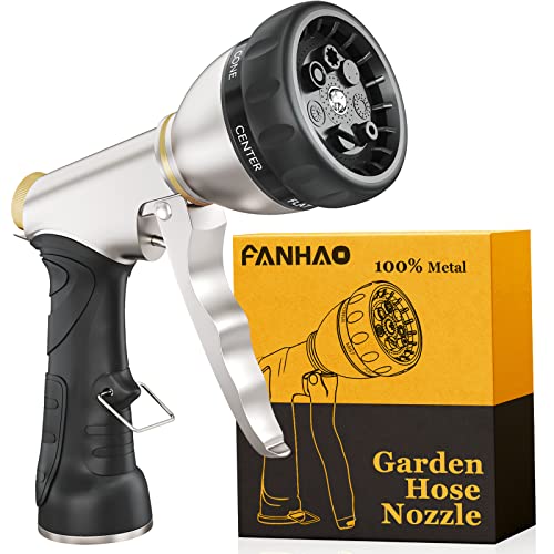 Fanhao فوهة خرطوم الحديقة FANHAO، فوهة خرطوم ماء معدنية ثقيلة 100% مع 7 أنماط رش، رشاش يدوي عالي الضغط مع مقبض مريح لري النباتات والحدائق، وغسل السيارات والحيوانات الأليفة - Image 1