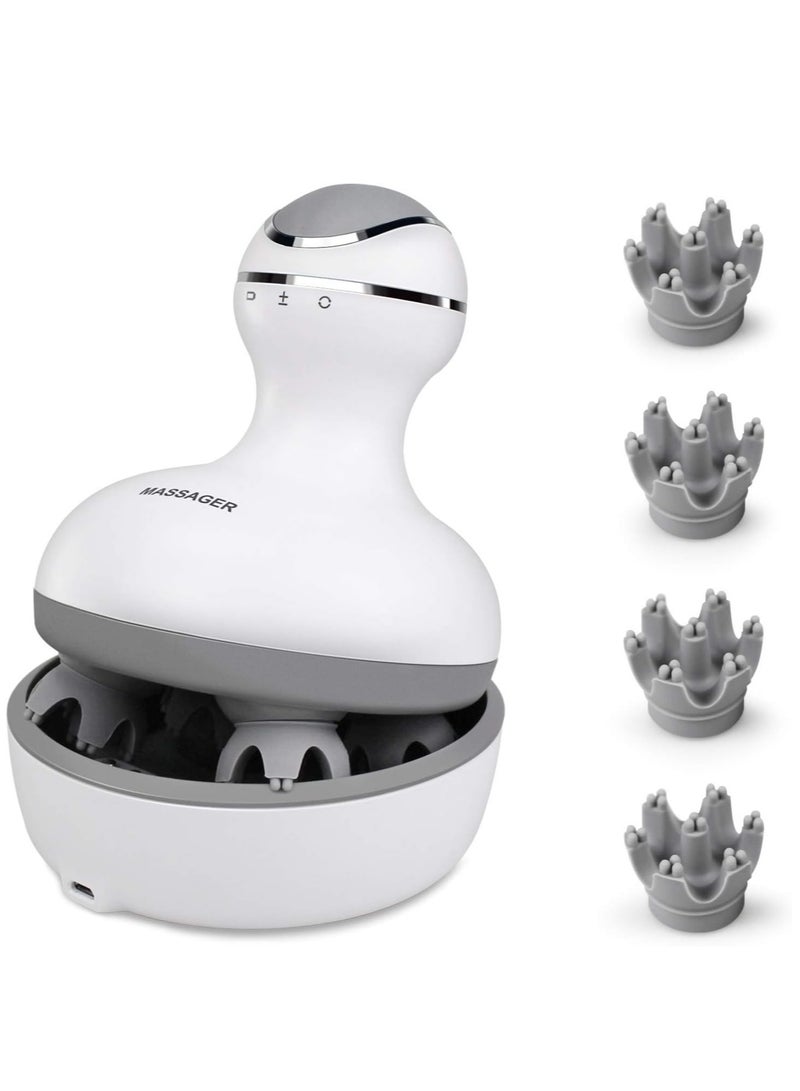 ELTRAZONE Electric Scalp Massager Portable Handheld Head Scratcher with 4 Heads Deep Tissue Kneading 84 Nodes for Stimulating Hair Growth Stress Release Full Body Massage - Image 1