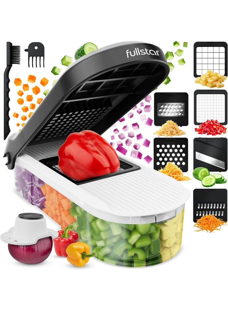 FULL STAR Fullstar Vegetable Chopper, Cheese Slicer, Food Chopper, Veggie Chopper, Onion Chopper, Vegetable Chopper with Container, Mandoline Slicer & Cheese Grater (6 in 1 - White) - Image 1
