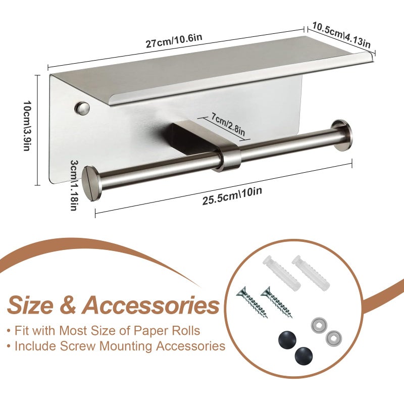 Bjiotun Toilet Paper Holder Wall Mount with Shelf Bjiotun Stainless Steel Toilet Paper Storage Tissue Roll Holder for Bathroom Storage Holds - Image 5