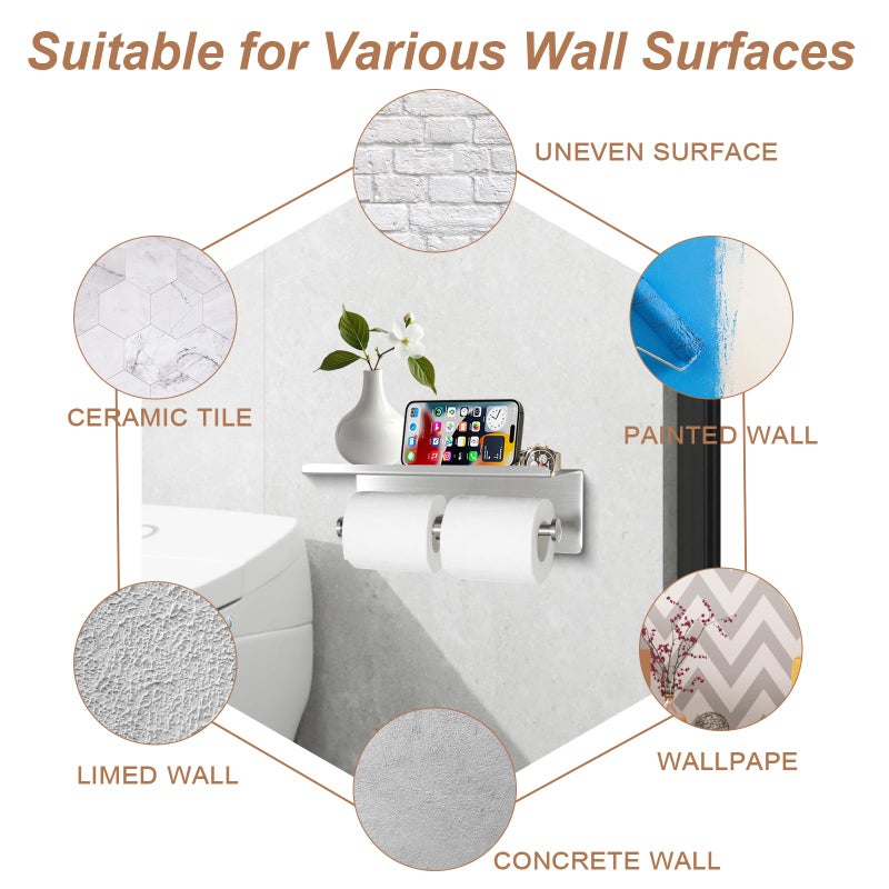 Bjiotun Toilet Paper Holder Wall Mount with Shelf Bjiotun Stainless Steel Toilet Paper Storage Tissue Roll Holder for Bathroom Storage Holds - Image 4