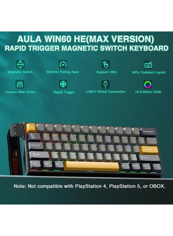 AULA WIN60 HE MAX - 60% Mechanical Gaming Keyboard Wired, Hall Effect Magnetic Switches Hot Swappable, Adjustable Actuation Rapid Trigger Mode, 8000 Hz Polling Rate, 60 Percent Keyboard Compact Design - Image 2