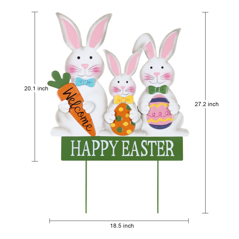 YEAHOME 3 Metal Bunny Decorative Garden Stakes for Easter Decor, Grey, Outdoor Decoration, Cottage Style, Water Resistant, Happy Easter Yard Sign - Image 4