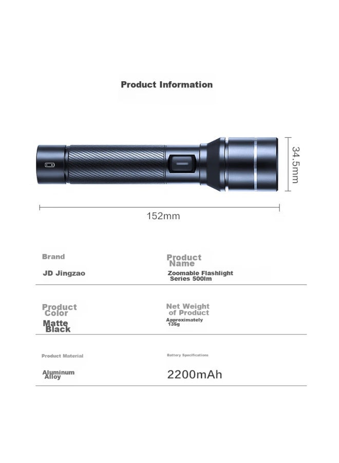 JD.com Jd Jingzao High-intensity Zoomable Flashlight, 500 Lumens, Long Battery Life, Outdoor Survival, Rechargeable, Multifunctional, Portable For Home Use - Image 2