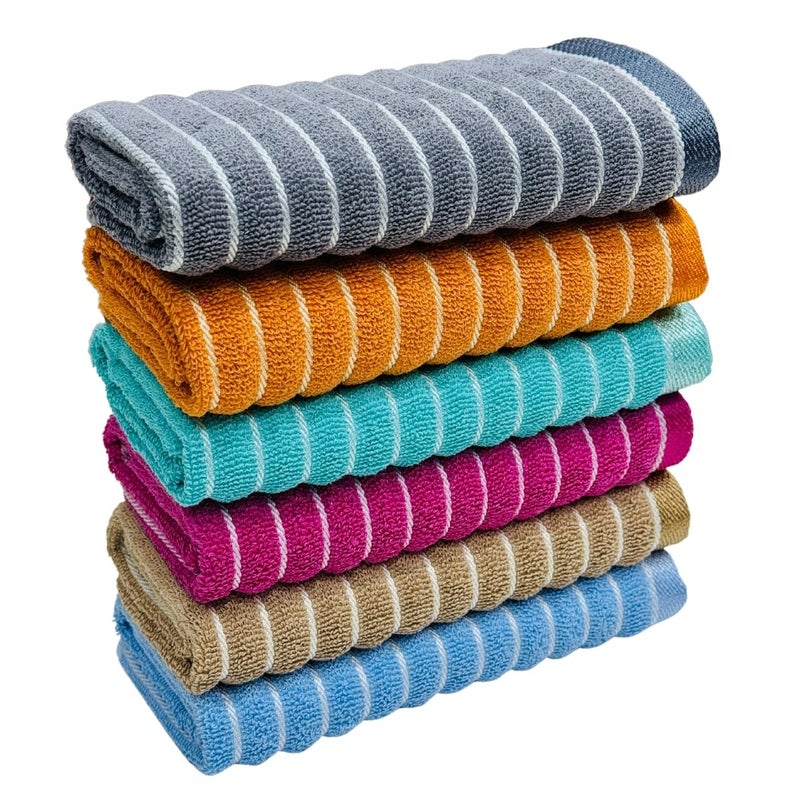 STAMIO Cotton 400 GSM Hand Towel Set of 6, 14 X 21 Inch for Men, Women, Home Use, Gym, Wash Basin | Soft, Absorbent, Quick Dry, Small Size Towels, Travel Friendly | Jumping Stripe, Multicolor - Image 1