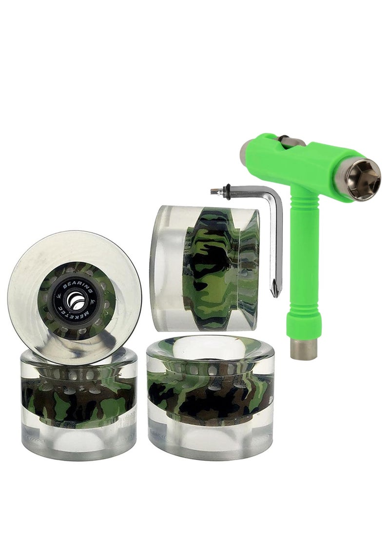 Generic 60x45MM 78A Skateboard Wheels With Bearings 4PCS With T-Tool, Camouflage Green  - Image 1