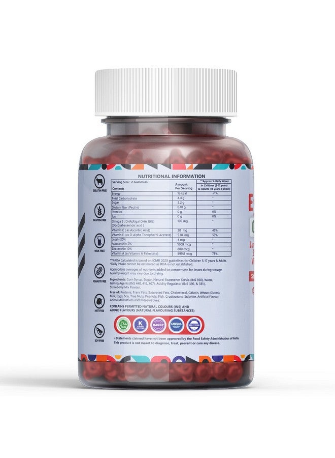 Inlife جومي العين من INLIFE للأطفال والبالغين | مكمل لوتين وزياكسانثين مع أوميغا 3 DHA من الطحالب، أستازانتين، فيتامين A وC وE لدعم صحة العين (30 حبة) - Image 4