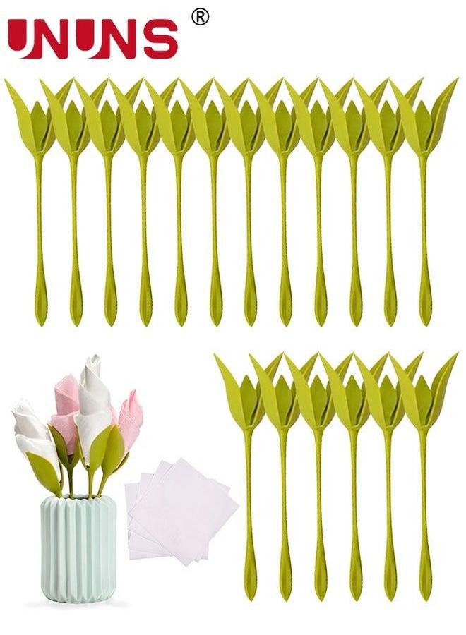 UNUNS Napkin Holders,18pcs Bloom Flowers Floral Green Design For Tables,Green Stemmed Plastic Twist Flower Buds Serviette Holders Kitchen  - Image 1