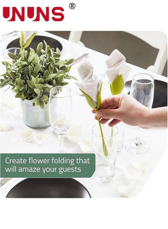 UNUNS Napkin Holders,18pcs Bloom Flowers Floral Green Design For Tables,Green Stemmed Plastic Twist Flower Buds Serviette Holders Kitchen  - Image 3