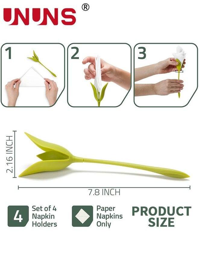 UNUNS Napkin Holders,18pcs Bloom Flowers Floral Green Design For Tables,Green Stemmed Plastic Twist Flower Buds Serviette Holders Kitchen  - Image 4