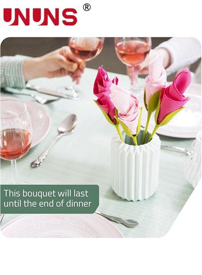 UNUNS Napkin Holders,18pcs Bloom Flowers Floral Green Design For Tables,Green Stemmed Plastic Twist Flower Buds Serviette Holders Kitchen  - Image 5