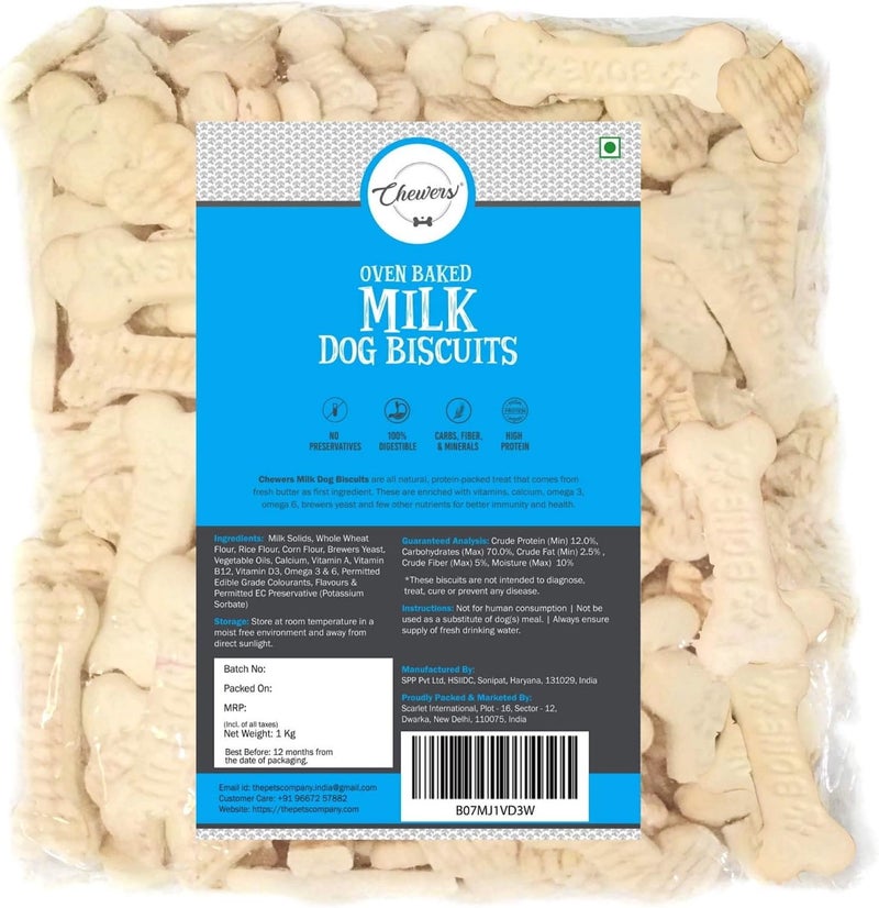 Chewers Oven Baked Milk Dog Biscuits, Calcium Rich Dog Treat 1 Kg - Image 1
