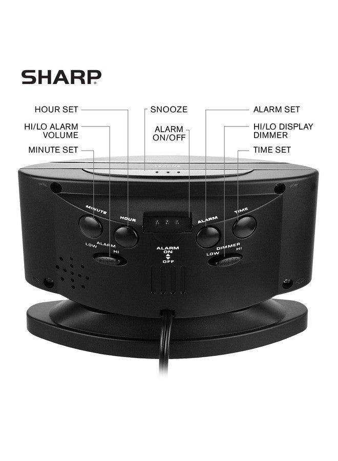 SHARP ساعة منبه رقمية LED منزلية من شارب - قاعدة دوارة - تعمل بالطاقة من المخرج، عملية بسيطة، منبه، زر الغفوة، خافت سطوع، عرض أرقام خضراء كبيرة، (أسود منتصف الليل - LED أحمر) - Image 2