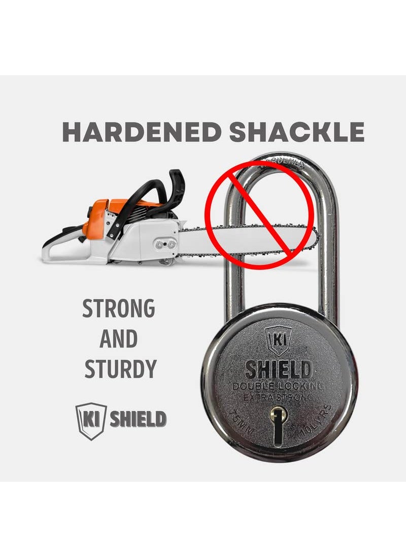 KI SHIELD KI SHIELD Round PAD Lock 75mm Long Shackle 10 Levers 3 Keys Silver Chrome Plated Color Keyed Padlocks Hasps Padlocks Durable Long Life Combo Pack of 2  - Image 4