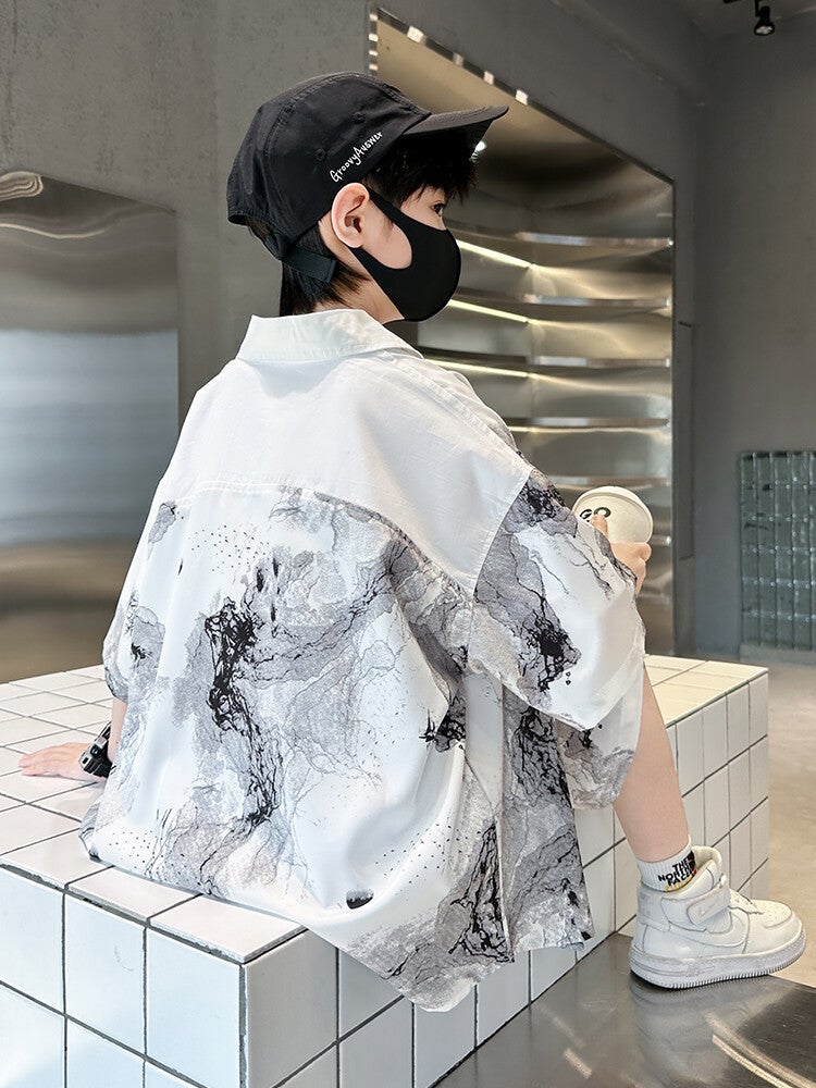 Boys' Summer Short-Sleeved Shirt Suit 2024 Children'S Boy'S Handsome Chinese Style Chinese Fashion Clothing - Image 3