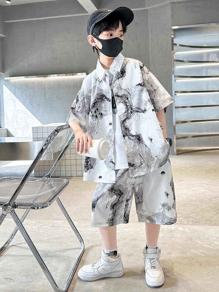 Boys' Summer Short-Sleeved Shirt Suit 2024 Children'S Boy'S Handsome Chinese Style Chinese Fashion Clothing - Image 2