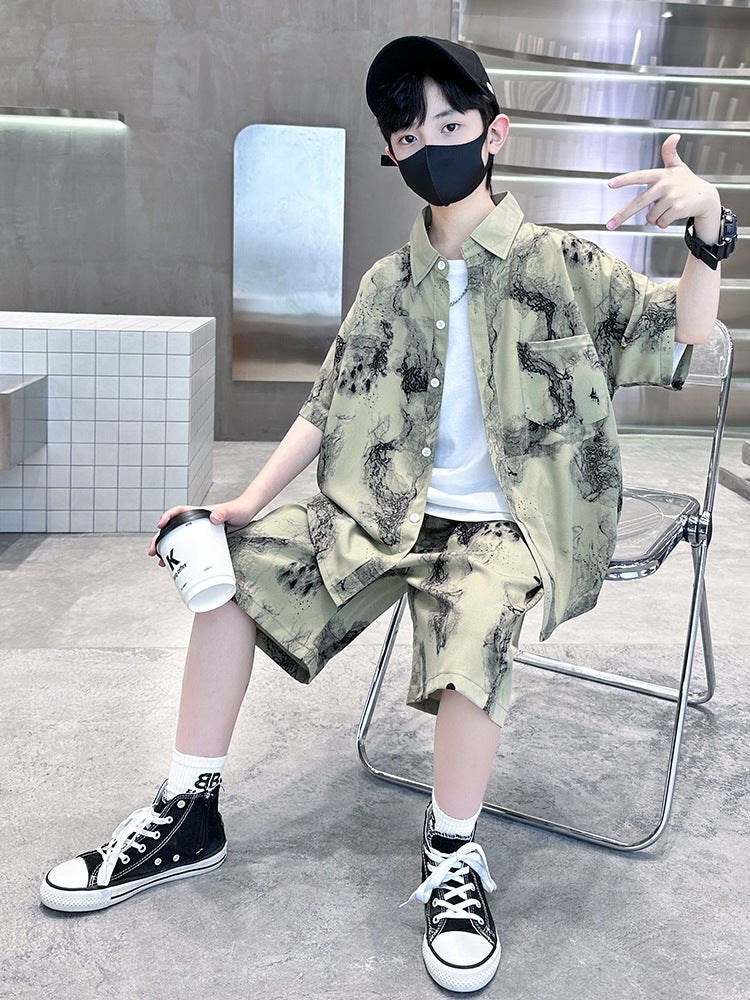 Boys' Summer Short-Sleeved Shirt Suit 2024 Children'S Boy'S Handsome Chinese Style Chinese Fashion Clothing - Image 4