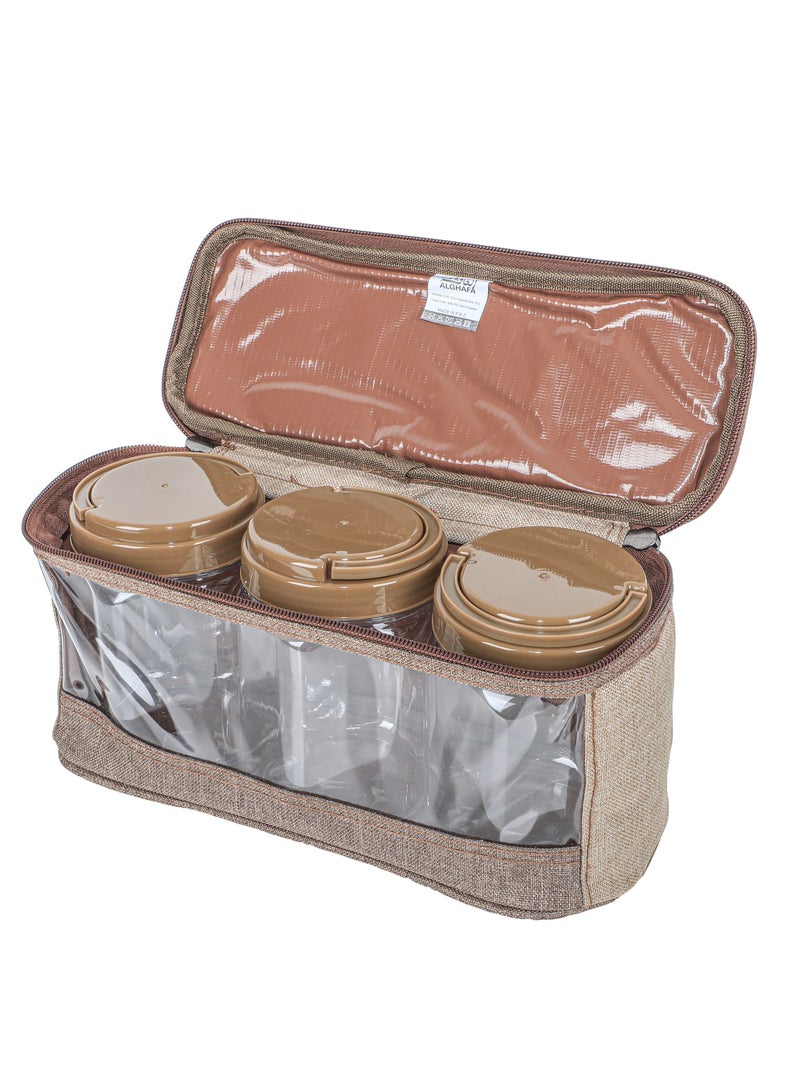 الغافة شنطة علب بهارات ,عدد 3قطع  , سعة 850 ملي, لون خشبي , من  الغافة - Image 1