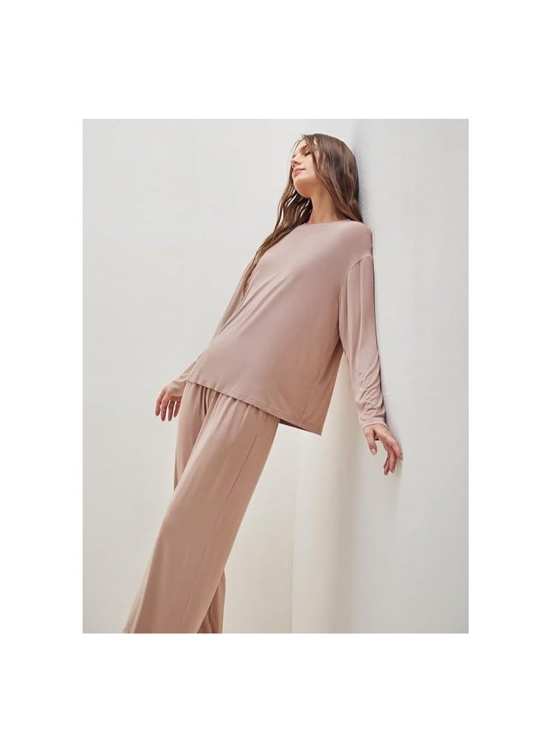 بونكا طقم بيجامة فيسكوز منزلي فضفاض مكون من قطعتين تي شيرت وسروال - Image 3