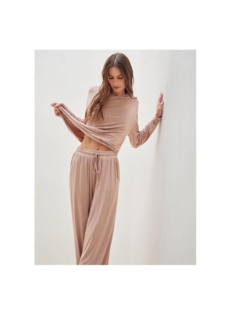 بونكا طقم بيجامة فيسكوز منزلي فضفاض مكون من قطعتين تي شيرت وسروال - Image 4