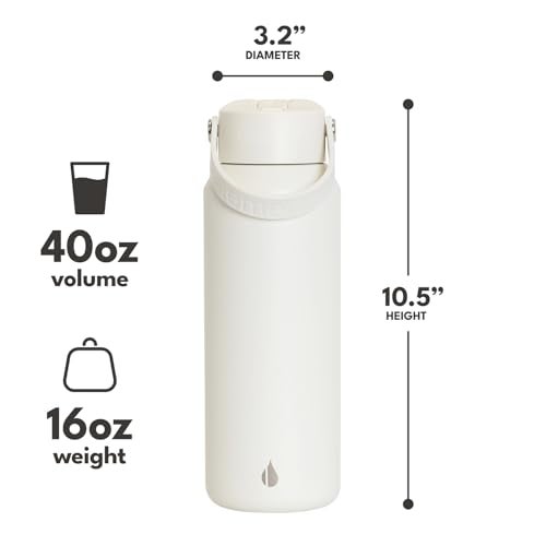 Elemental 40oz Insulated Water Bottle with Straw 100 LeakProof Stainless Steel Core Water Bottles for Travel Sports and Gym Double Wall Insulation BPA Free White - Image 3
