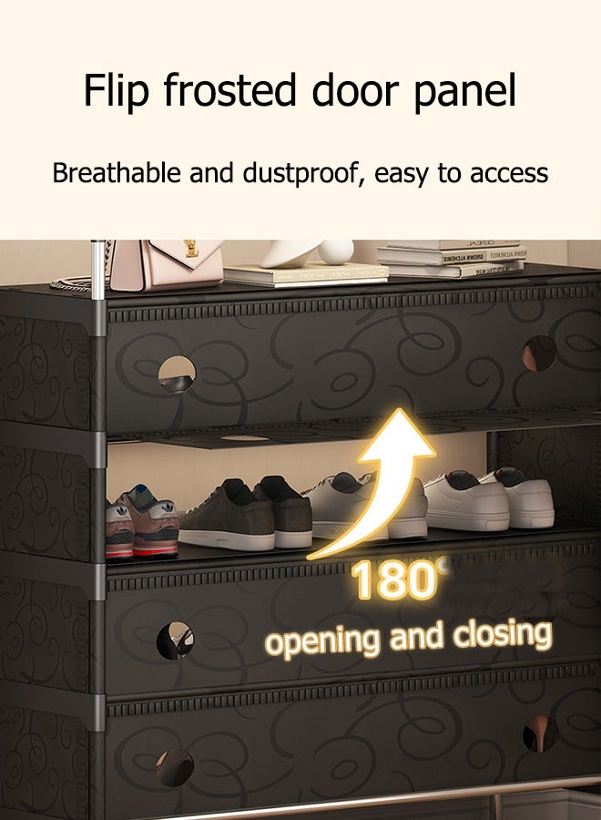 XiuWoo 5-Tier Shoe Rack Coat Rack Storage Rack,Entryway Coat Rack,3-in-1 Hall Tree Shoe Bench with Coat Hat Umbrella Clothes Rack,Storage Shelves with 8 Hooks,Hallway Organizer Strengthened Steel for Clothes Hat Scarf Umbrella Bag Hanging Equipped with Cloth Suitable for Bedroom, Hallway and Garage Storage - Image 3