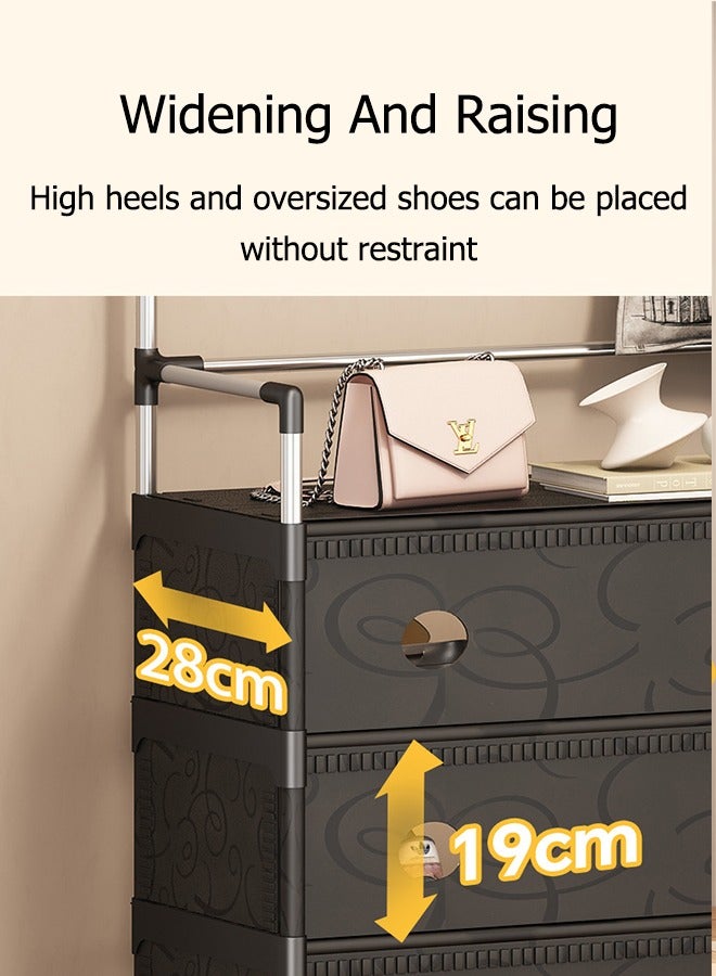 XiuWoo 5-Tier Shoe Rack Coat Rack Storage Rack,Entryway Coat Rack,3-in-1 Hall Tree Shoe Bench with Coat Hat Umbrella Clothes Rack,Storage Shelves with 8 Hooks,Hallway Organizer Strengthened Steel for Clothes Hat Scarf Umbrella Bag Hanging Equipped with Cloth Suitable for Bedroom, Hallway and Garage Storage - Image 4