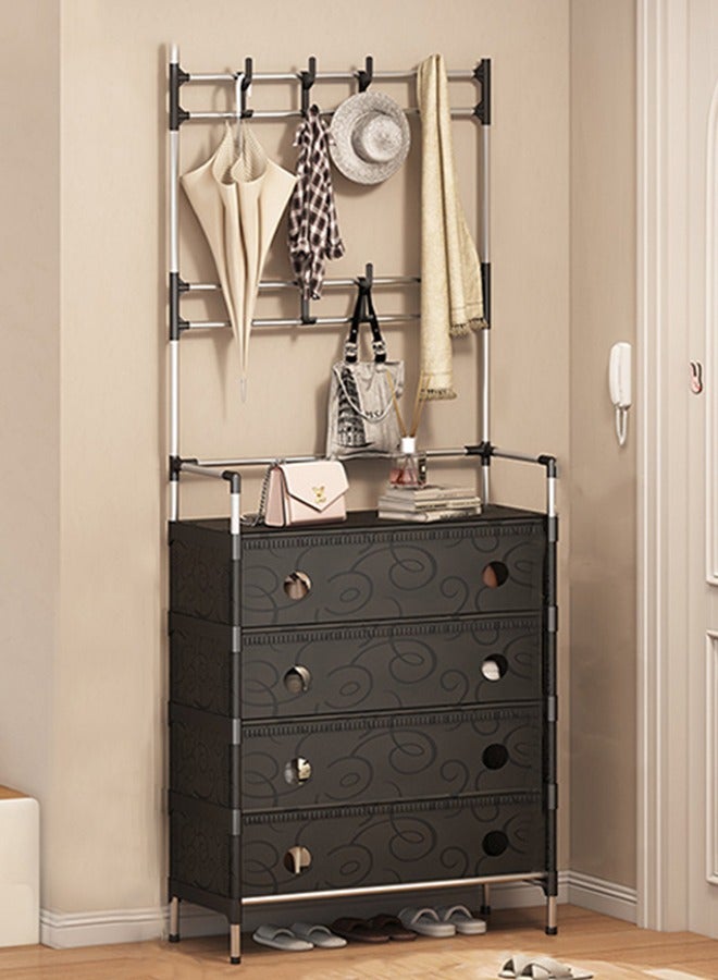 XiuWoo 5-Tier Shoe Rack Coat Rack Storage Rack,Entryway Coat Rack,3-in-1 Hall Tree Shoe Bench with Coat Hat Umbrella Clothes Rack,Storage Shelves with 8 Hooks,Hallway Organizer Strengthened Steel for Clothes Hat Scarf Umbrella Bag Hanging Equipped with Cloth Suitable for Bedroom, Hallway and Garage Storage - Image 1