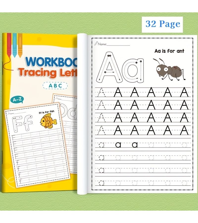 ABC Letters Practice Book English Writing A to Z Alphabet Tracing With Illustrations 32 Page Preschool Creative Coloring Workbook Homeschool Learning Tools Christmas Birthday Gifts For Kids - Image 1