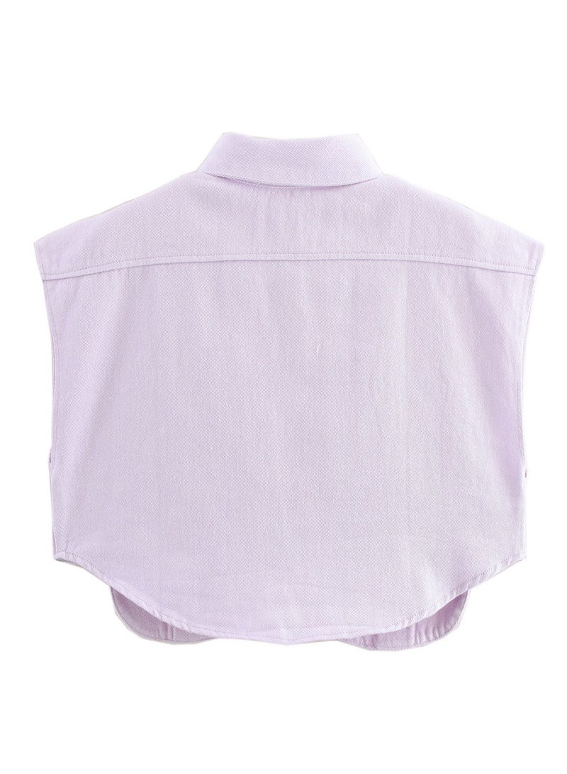 Shougu Sleeveless Cardigan Shirt Imitating Denim Top Jacket For Women  - Image 2