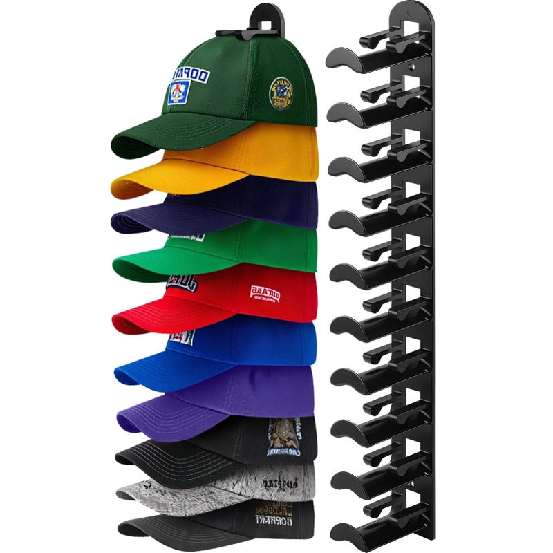 Hatisan Hat Organizer for Baseball Caps, Hat Rack for Wall Closet Door Hold up to 10 Hats,Hat Holder with Adhesive and 4 Screws, Hat Hanger Cap Holder Hat Hangers for Wall Closet Door Bedroom(1pc,B-Black) - Image 1