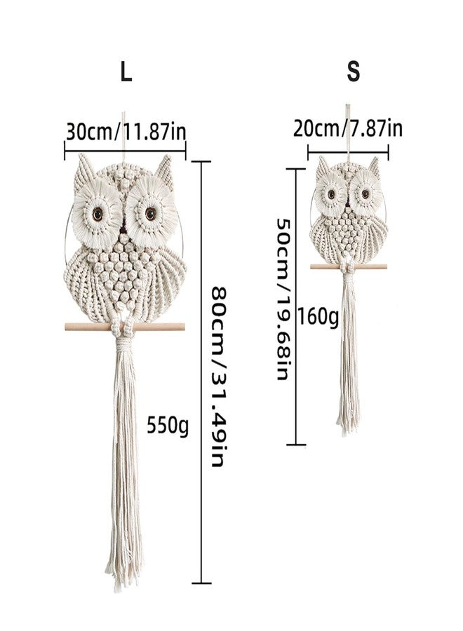 Achart Owl Macrame Wall Hanging Tapestry Macrame Wall Decor Handmade Woven Wall Hanger Boho Ornament Wall Art Home Decor Office Living Room Bedroom Nursery Craft Decorations (Beige, 12'' x 30'') - Image 2