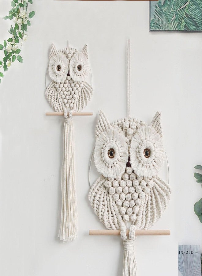 Achart Owl Macrame Wall Hanging Tapestry Macrame Wall Decor Handmade Woven Wall Hanger Boho Ornament Wall Art Home Decor Office Living Room Bedroom Nursery Craft Decorations (Beige, 12'' x 30'') - Image 3