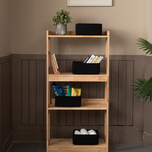 OIASKET 4 Pack Small Storage Shelf Baskets for Organizing Mini Woven Rope Storage Bins for Towels Cute Decorative Closet OrganizerBaby Nursery Gift Empty Baskets 1181Lx787Wx472HBlack - Image 3