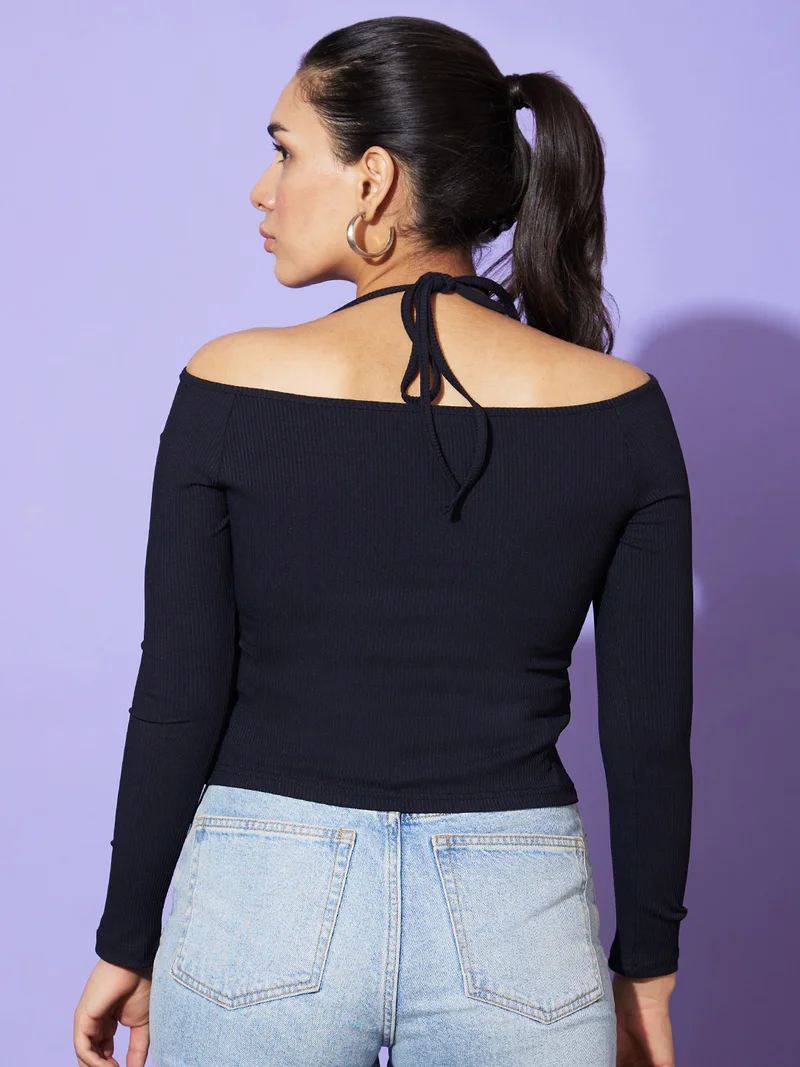 globus  Women Black One Shoulder Cotton Bardot Top for Women | Best Price UAE