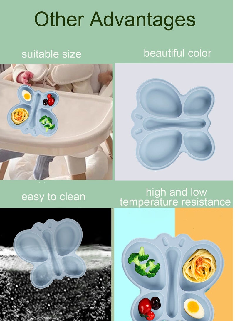 هاناميشي طقم تغذية الأطفال من السيليكون مكون من 3 قطع، أدوات طعام للأطفال الرضع، مستلزمات فطام الأطفال، مريلة للأطفال الصغار، صينية طعام، وعاء، ملعقة للتعلم الذاتي، مستلزمات تغذية الأطفال الصغار. - Image 4
