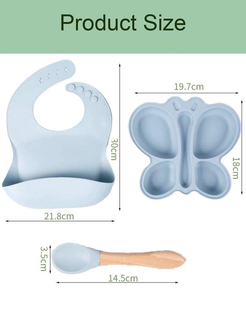 هاناميشي طقم تغذية الأطفال من السيليكون مكون من 3 قطع، أدوات طعام للأطفال الرضع، مستلزمات فطام الأطفال، مريلة للأطفال الصغار، صينية طعام، وعاء، ملعقة للتعلم الذاتي، مستلزمات تغذية الأطفال الصغار. - Image 5
