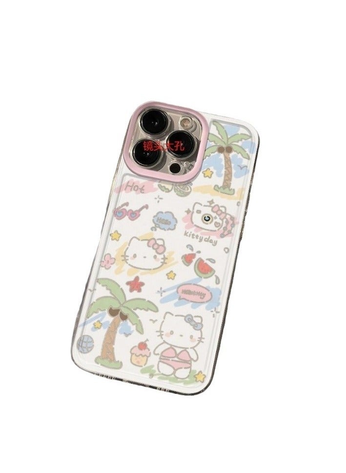 Clear Case for iPhone 16 Pro – Palm Tree & Swimsuit Kitty Design | Transparent Protective Cover - Image 2
