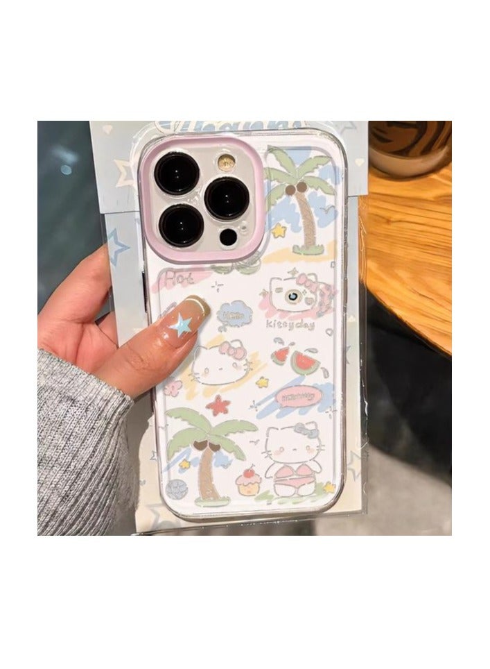 Clear Case for iPhone 16 Pro – Palm Tree & Swimsuit Kitty Design | Transparent Protective Cover - Image 3