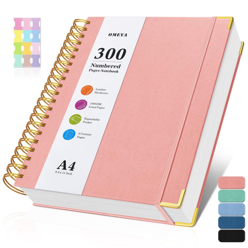 OMEYA Spiral Notebook 8.5" x 11", 300 Numbered Pages Notebooks College Ruled with Contens, 100GSM Thick Journal for Women Men, Hardcover Leather Lined Journal for Writing, Large A4 Notebooks for Work School - Image 1