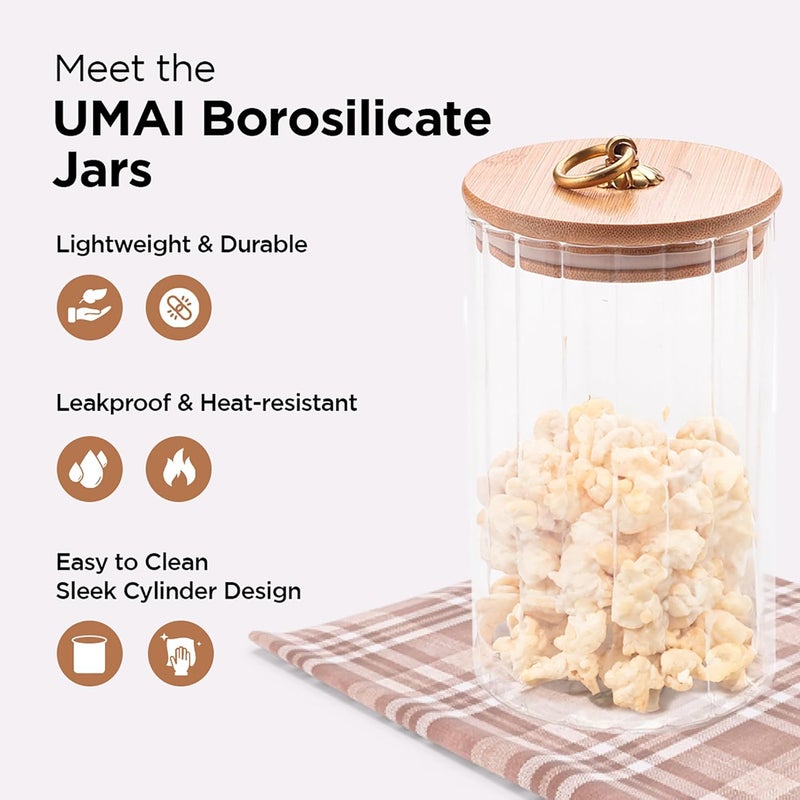 UMAI Borosilicate Glass Jar with Bamboo Lid | Kitchen Organizer Items and Storage | Multi-utility, Leakproof, Airtight Storage Jar for Cookies, Snacks, Tea, Coffee, Sugar (820 ml) - Image 2