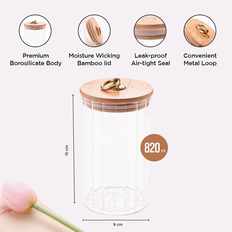 UMAI Borosilicate Glass Jar with Bamboo Lid | Kitchen Organizer Items and Storage | Multi-utility, Leakproof, Airtight Storage Jar for Cookies, Snacks, Tea, Coffee, Sugar (820 ml) - Image 3
