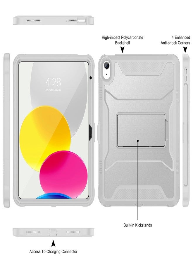 Soke Case for iPad 10th Generation 10.9-inch 2022, with Built-in Screen Protector and Kickstand, Rugged Full Body Protective Cover for New Apple iPad 10.9 Inch - Light Gray - Image 3