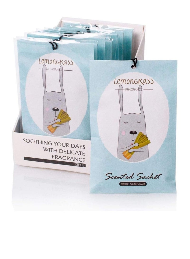 Captaintech Lemongrass Sachet 1 Box 12Pcs Cartoon Design Sachet Scent Drawer Freshener Car Fragrance Pendant Lasting Fragrance Deodorizer Freshener for Drawers and Closets Home Car Fragrance Product - Image 1