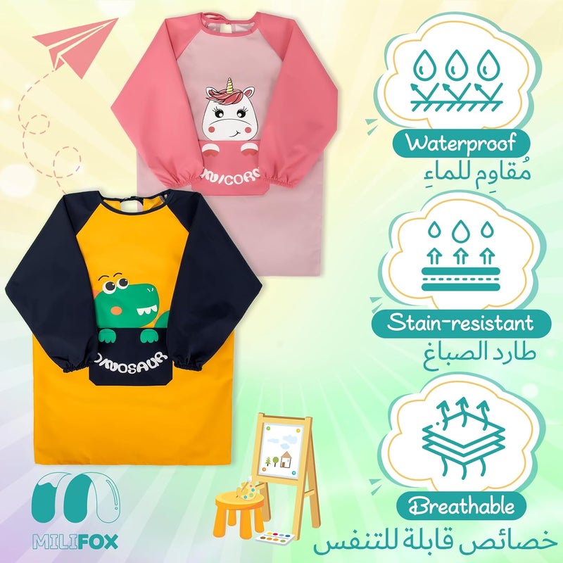 مريول فنون للأطفال، بأكمام طويلة مقاوم للماء، مئزر رسم للأطفال من سن 3-8 سنوات للأولاد والبنات والطلاب، للعودة إلى المدرسة، الرسم، الطبخ، الخبز، الحرف اليدوية - Image 2