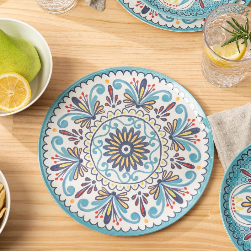 Bzyoo 12Piece Melamine Dinnerware Set  Madallion  Lightweight Durable BPAFree  Dishwasher Safe Dish Set for Indoor  Outdoor Use  Perfect for Camping BBQs Kids Parties - Image 3