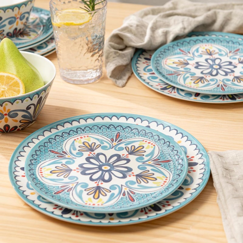 Bzyoo 12Piece Melamine Dinnerware Set  Madallion  Lightweight Durable BPAFree  Dishwasher Safe Dish Set for Indoor  Outdoor Use  Perfect for Camping BBQs Kids Parties - Image 5