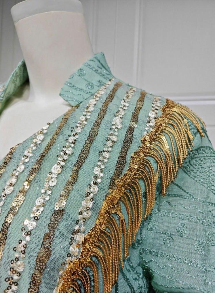 Loquat Ladies Lightweight Fabric Robe Luxury Sequin Embroidered Dress Muslim Abaya Evening Dress Green  - Image 4