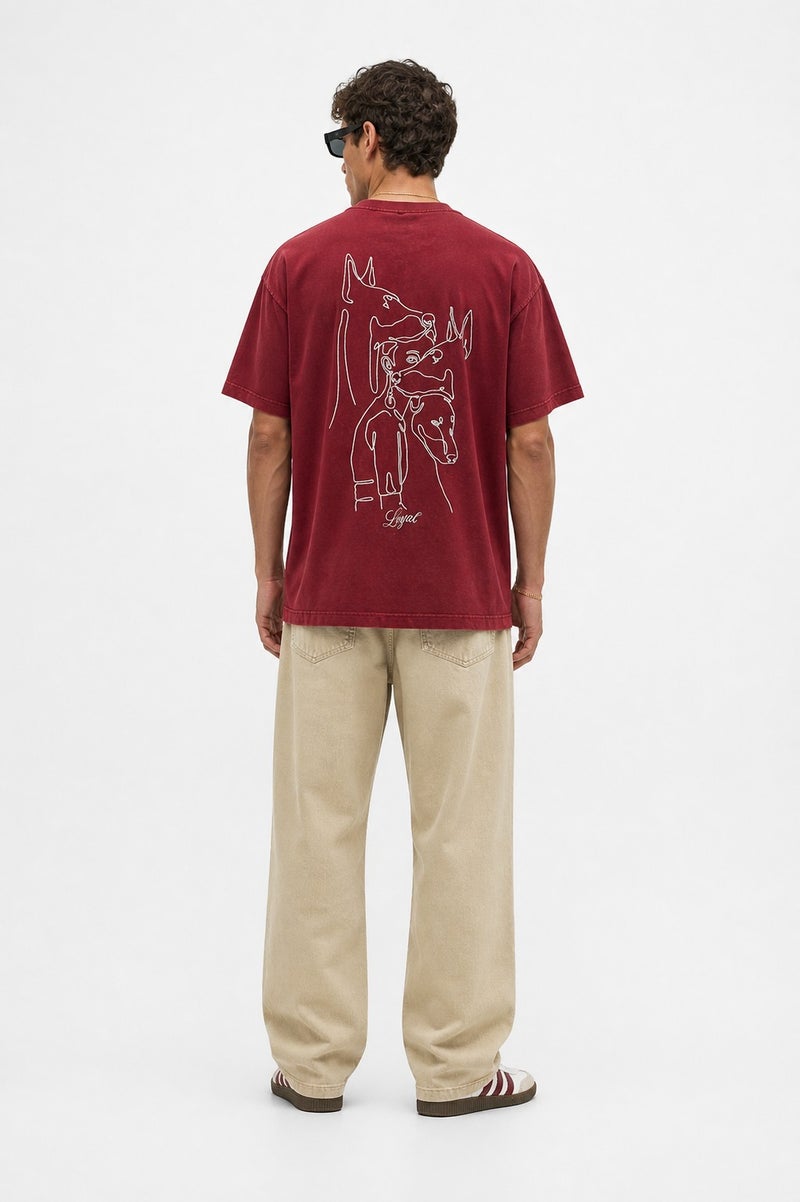 RESPIRE Men's Embroidered Washed Oversize T-Shirt, Burgundy - Image 5