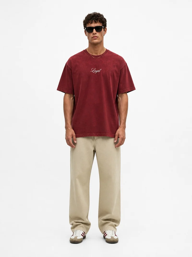 RESPIRE Men's Embroidered Washed Oversize T-Shirt, Burgundy